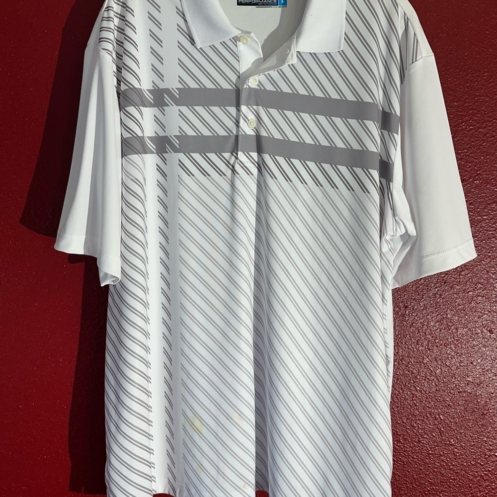 Roundtree & Yorke Performance Golf White  and Gray Polo Shirt - Picture 2 of 6